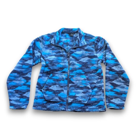 Eddie Bauer Kids Blue Camo Fleece Full-zip Jacket Youth Boys Size M 10-12 - Picture 1 of 6